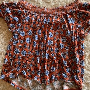 Floral off the shoulder top with back cut out